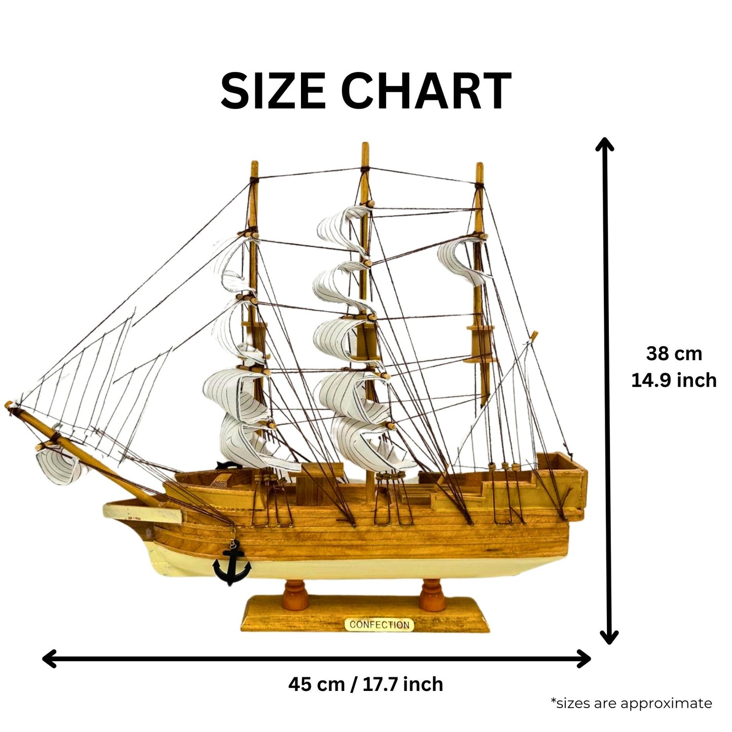 Handmade Confection Model Sea Ship 1G – 38cm with Display Stand, Fully Assembled