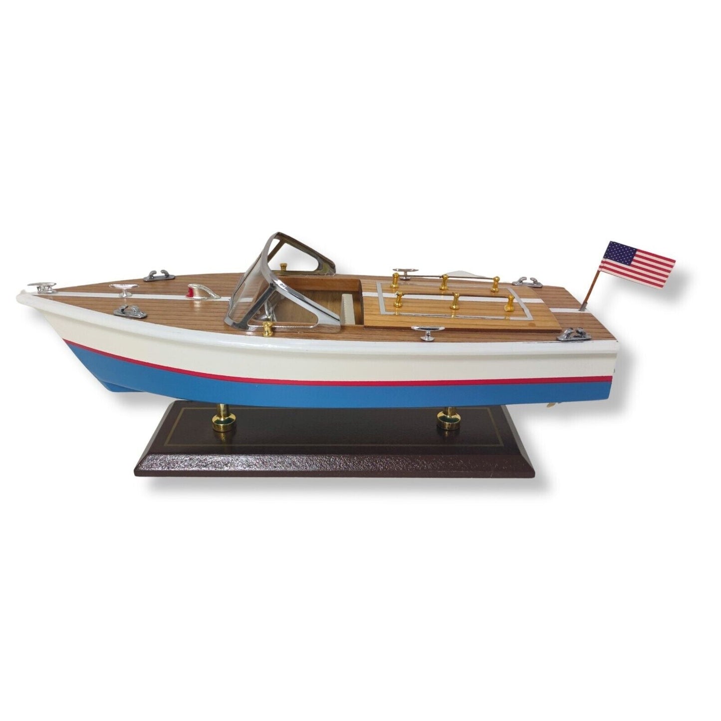 Handcrafted Wooden Model Speed Boat with Stand – Nautical Decor Collectible