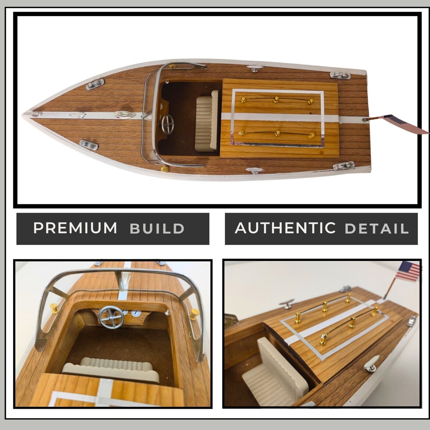 Handcrafted Wooden Model Speed Boat with Stand – Nautical Decor Collectible