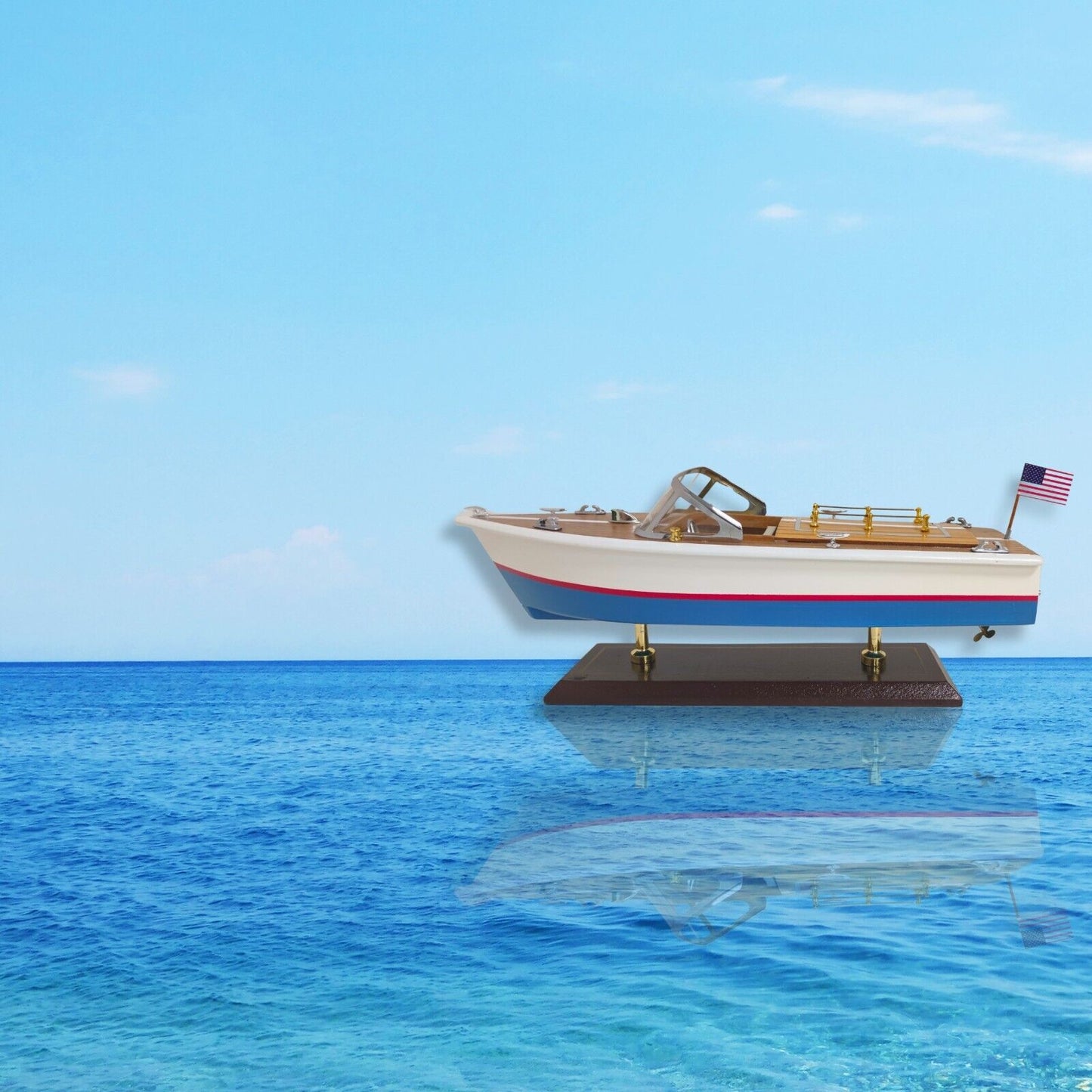 Handcrafted Wooden Model Speed Boat with Stand – Nautical Decor Collectible