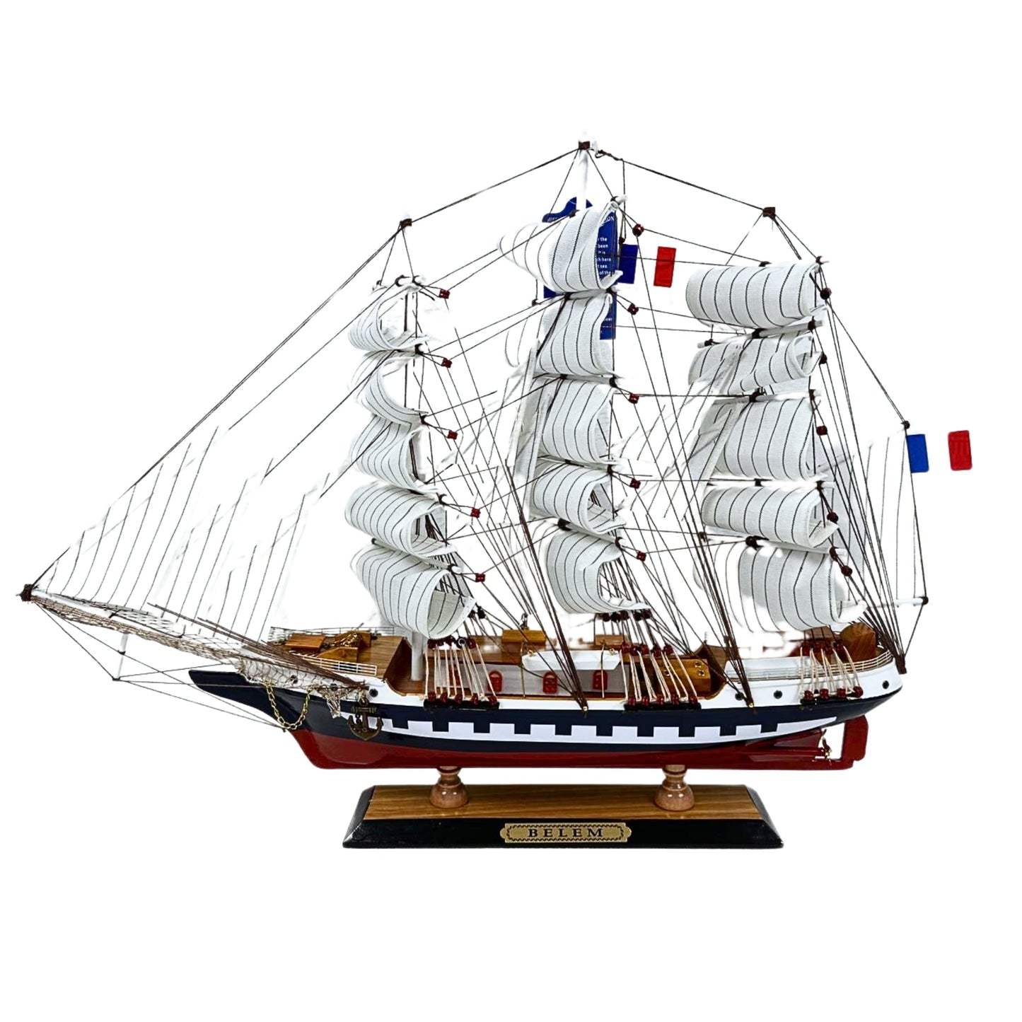 Vintage Belem Model Ship 1V – Handmade, 64cm, Fully Assembled Nautical Decor