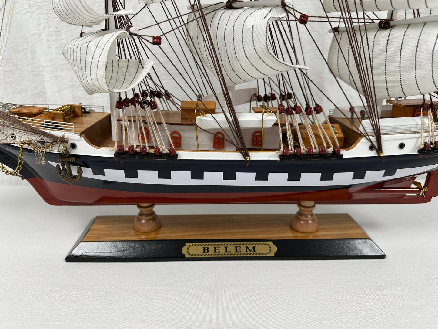 Vintage Belem Model Ship 1V – Handmade, 64cm, Fully Assembled Nautical Decor