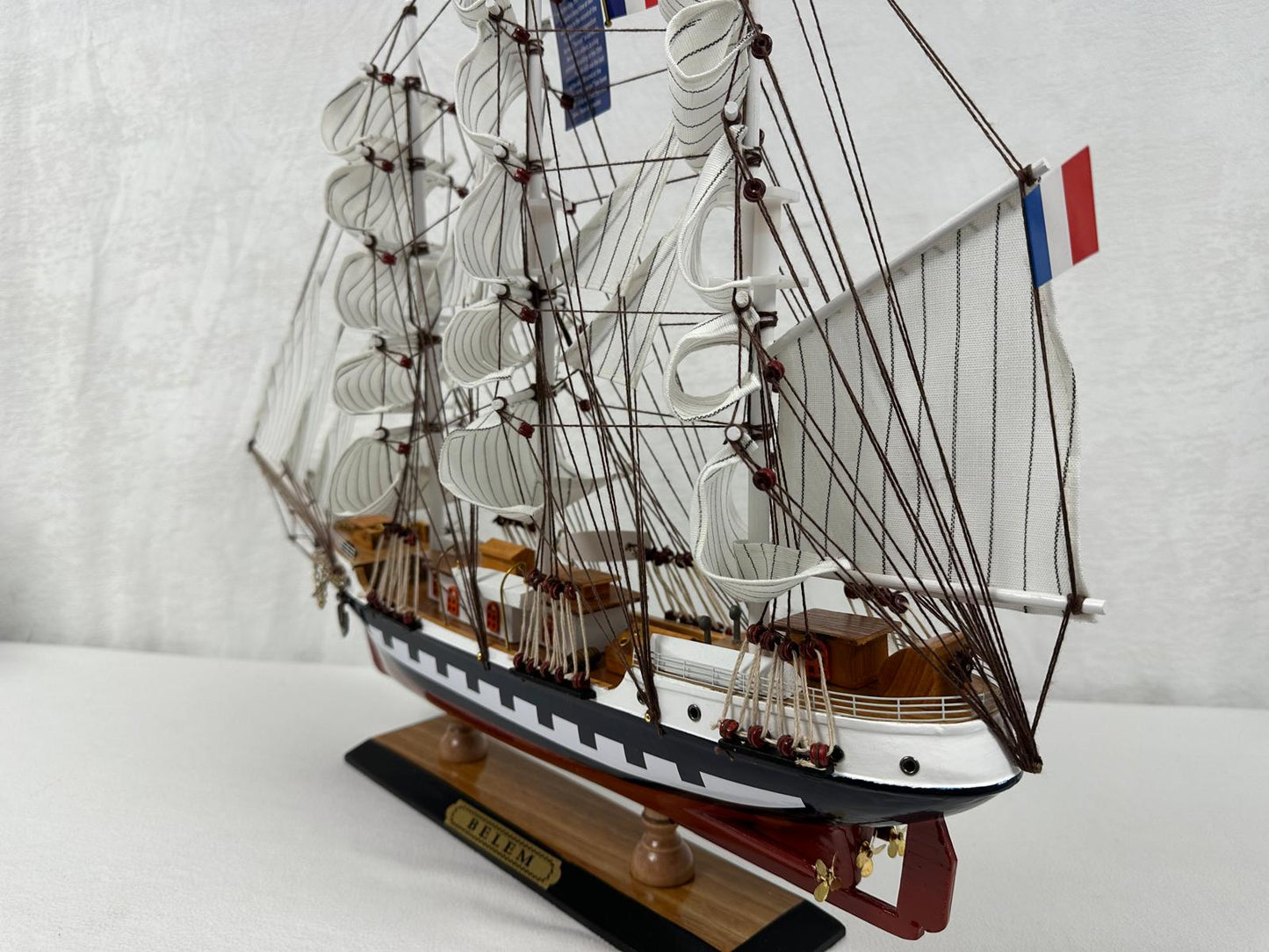 Vintage Belem Model Ship 1V – Handmade, 64cm, Fully Assembled Nautical Decor