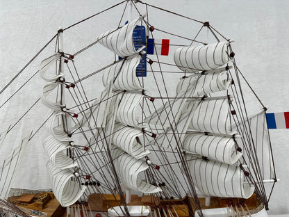 Vintage Belem Model Ship 1V – Handmade, 64cm, Fully Assembled Nautical Decor