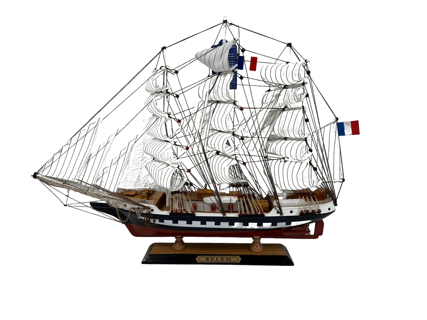 Vintage Belem Model Ship 1V – Handmade, 64cm, Fully Assembled Nautical Decor